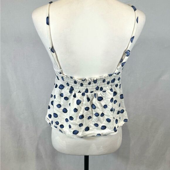 Retro 50s inspired blue and white polka dot smocked top size large - Picture 6 of 8